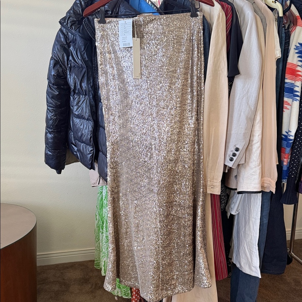 Line & Dot Sparkling Gold Maxi Skirt